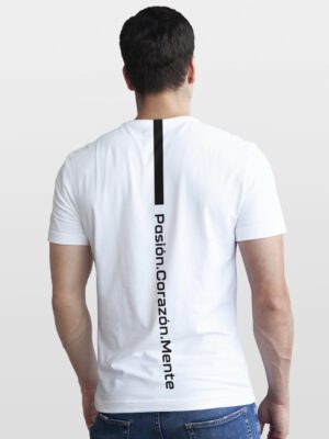POLERA M/C BLANCO/NEGRO PCM LINEA TRASERA HOMBRE TALLA M