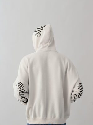 POLERON BLANCO/NEGRO LETRA CURSIVA UNISEX TALLA L