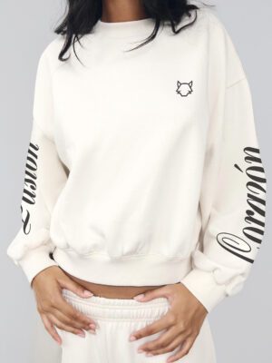 POLERON BLANCO/NEGRO LETRAS CURSIVA MUJER TALLA S