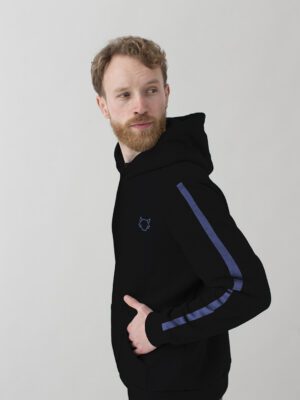 POLERON NEGRO/AZUL PCM RAYA MANGA UNISEX TALLA M