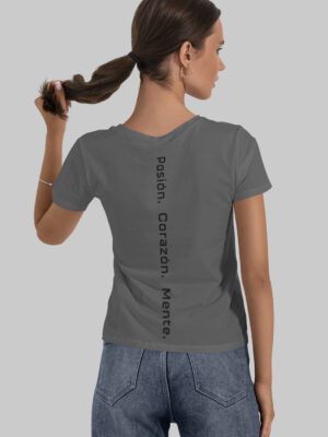 POLERA M/C GRIS/NEGRO PCM LINEA TRASERA MUJER TALLA M