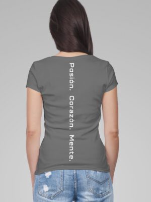 POLERA M/C GRIS/BLANCO PCM LINEA TRASERA MUJER TALLA S