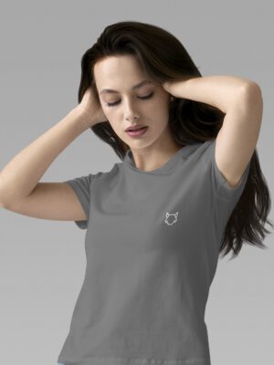 POLERA M/C GRIS/BLANCO PCM LINEA TRASERA MUJER TALLA M
