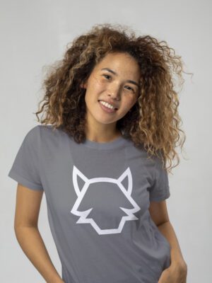 POLERA M/C GRIS/BLANCO LOBO DELANTERO MUJER TALLA S